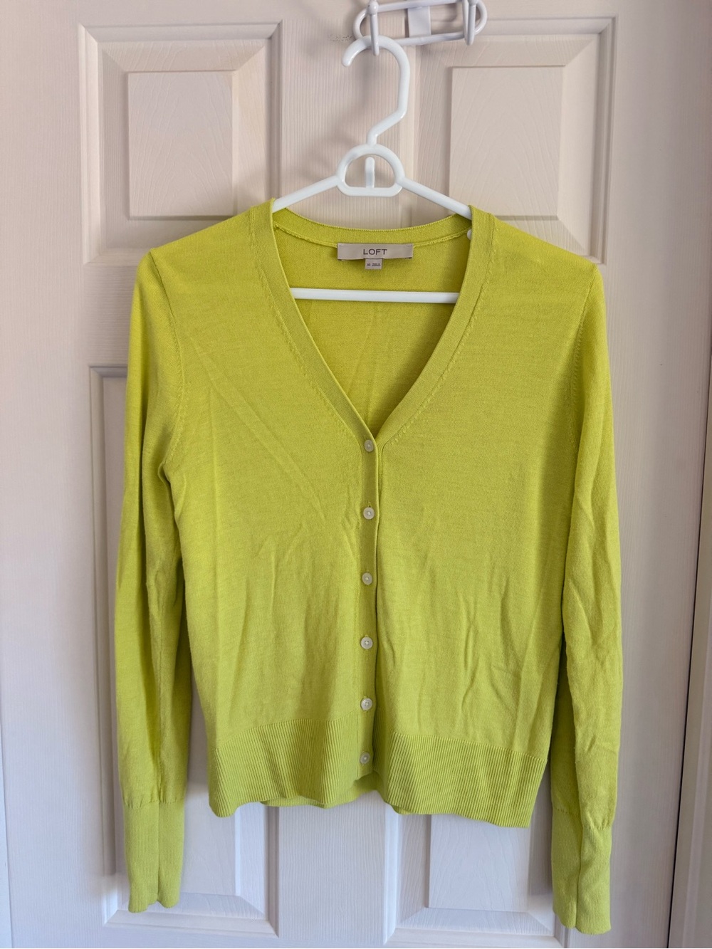 LOFT Bright Lime V-Neck Button Front Cardigan